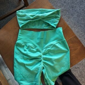 Green Activewear Set with Bandeau Top and shorts